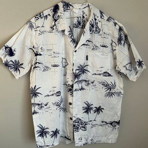PALMWAVE Hawaiian Men's S/S Shirt SZ LG Blue/Wht Map of Islands MINT Condition